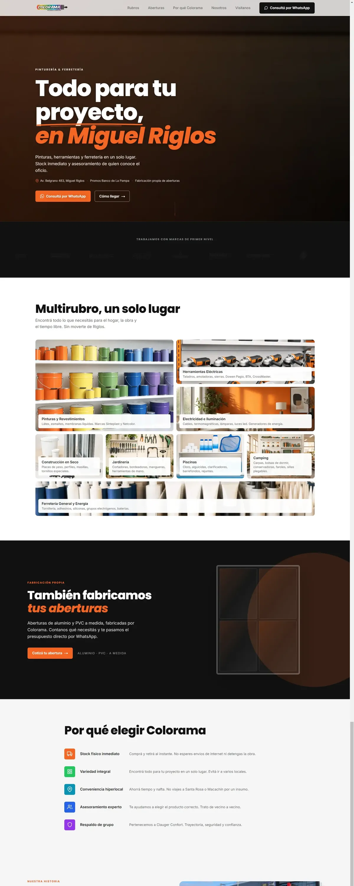 Página de inicio de Colorama en una computadora