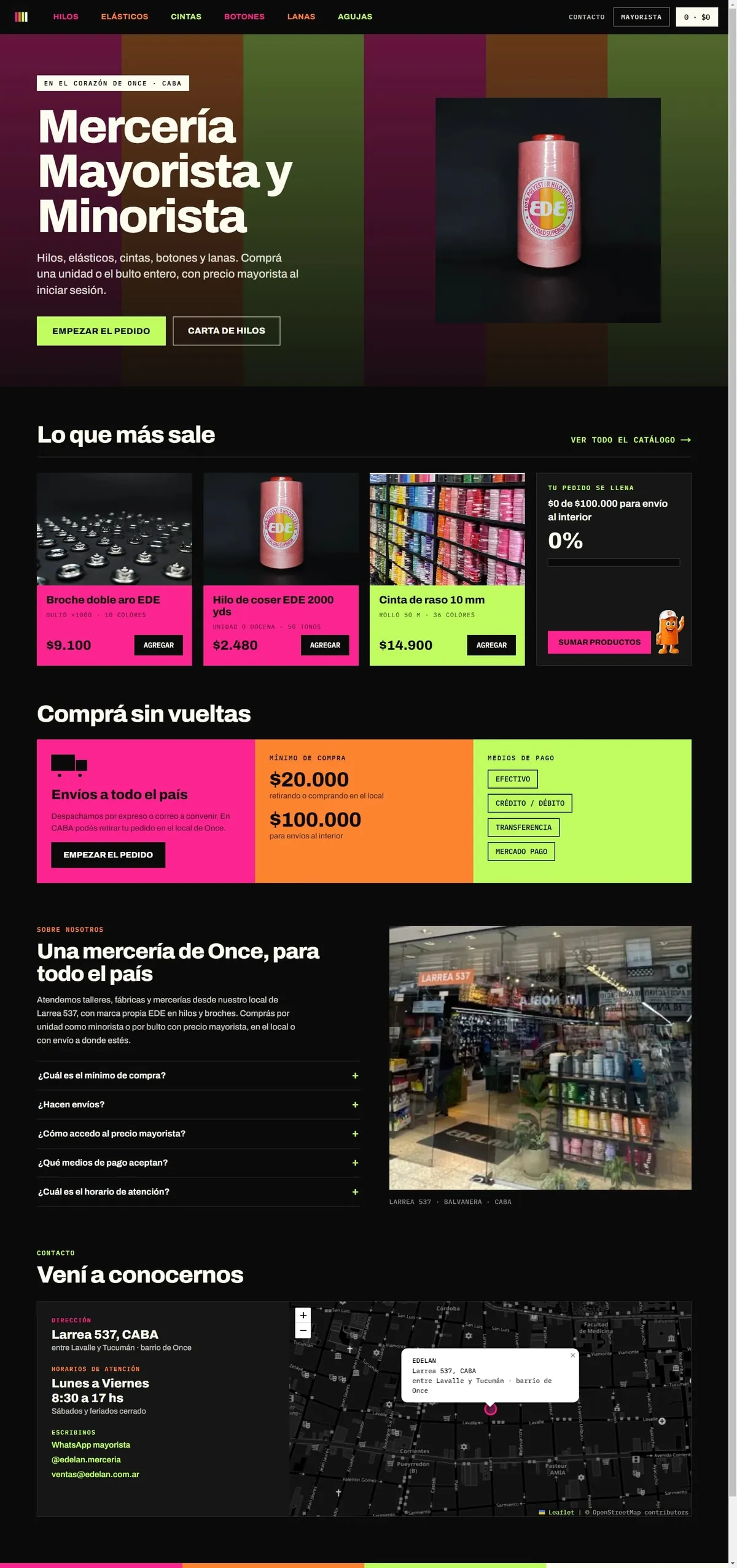 Página de inicio de Mercería Edelán en una computadora