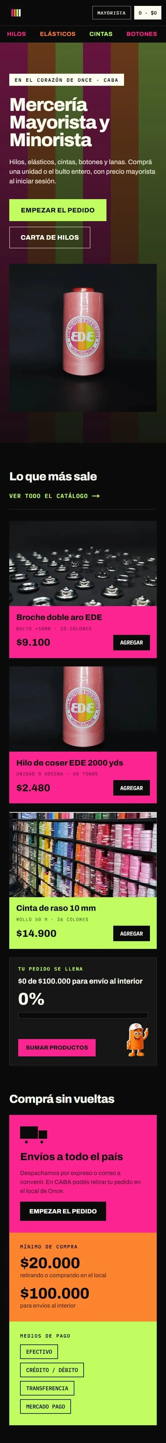 La misma página en un celular
